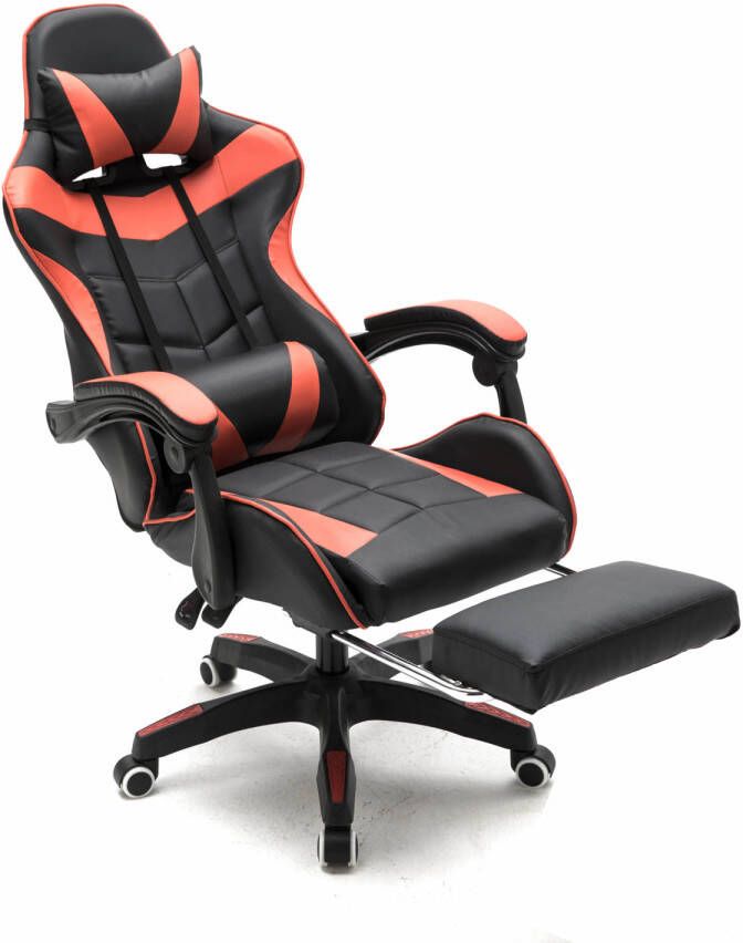 VDD Gamestoel met voetsteun Cyclone tieners bureaustoel racing gaming stoel rood zwart
