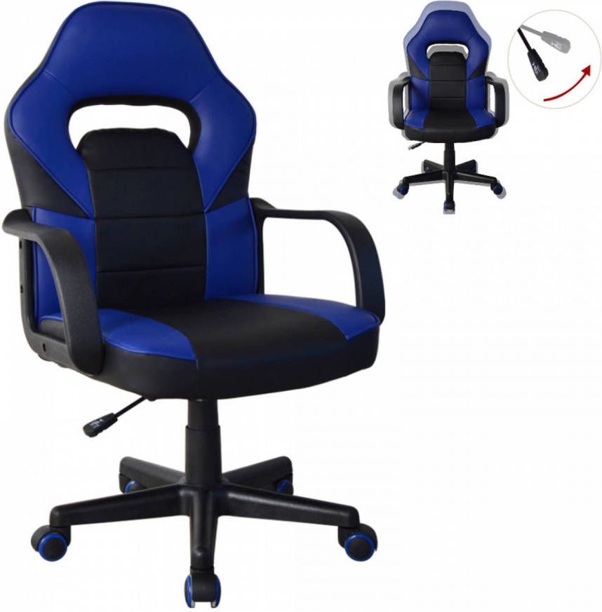 VDD Gamestoel Thomas junior bureaustoel racing gaming stijl hoogte verstelbaar zwart blauw
