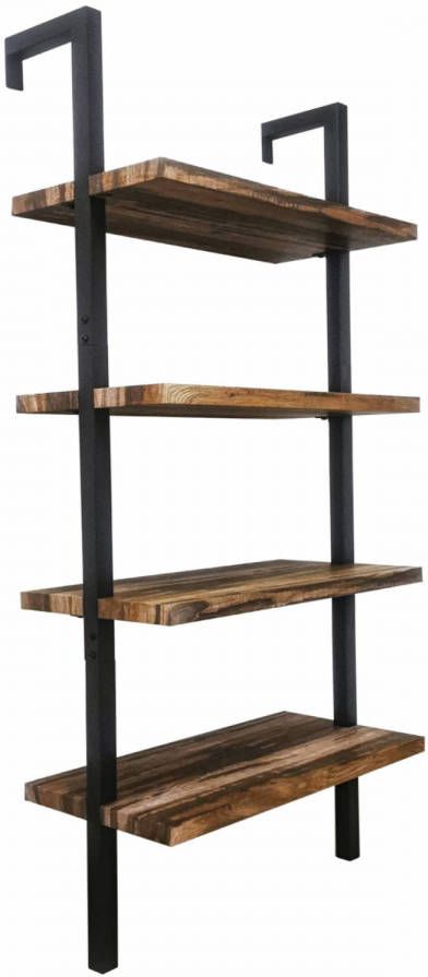 VDD Wandkast wandrek ladder Stoer metaal hout industrieel design open boekenkast 152 cm hoog zwart