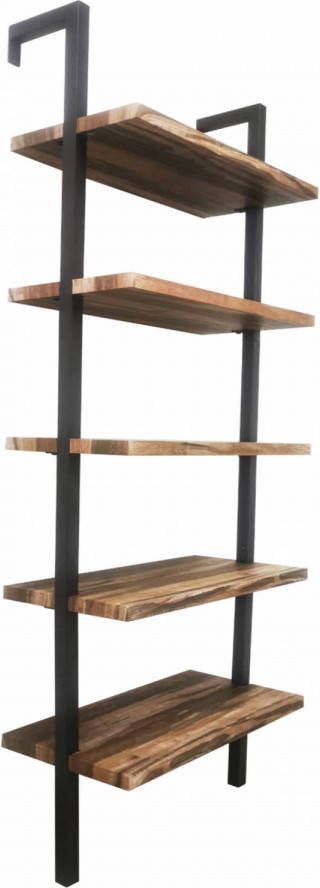 VDD Wandrek ladder boekenkast Stoer industrieel metaal hout 184 cm hoog zwart