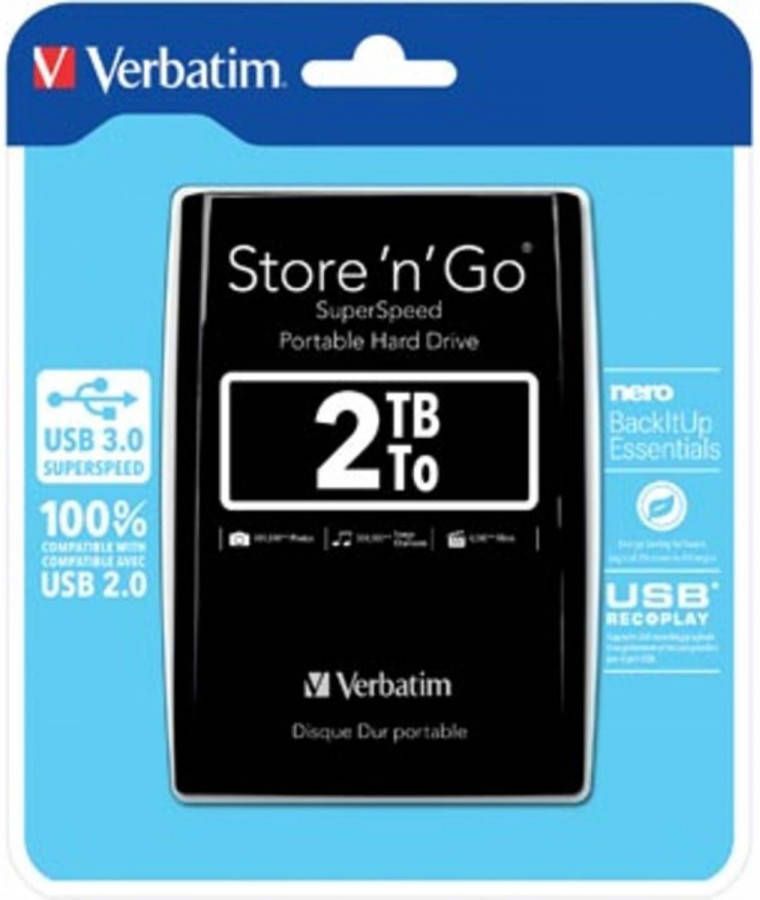 Verbatim harde schijf 3.0 Store &apos;n&apos; Go 2 TB zwart