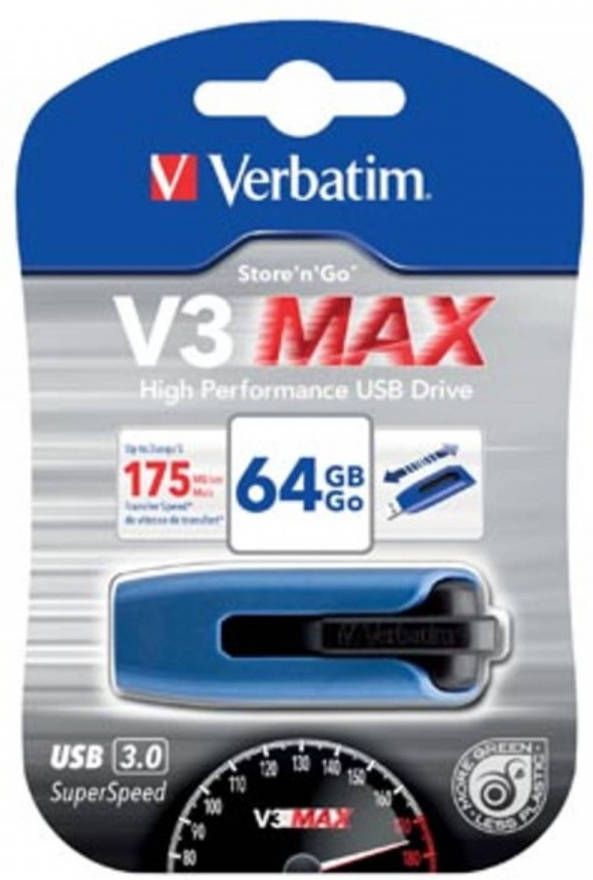 Verbatim V3 MAX USB 3.0 stick 64 GB blauw