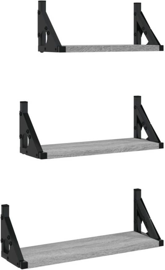 VidaXL -3-delige-Wandschappenset-bewerkt-hout-grijs-sonoma-eikenkleurig