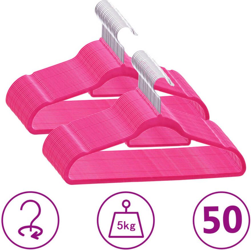 VidaXL 50-delige Kledinghangerset anti-slip fluweel roze