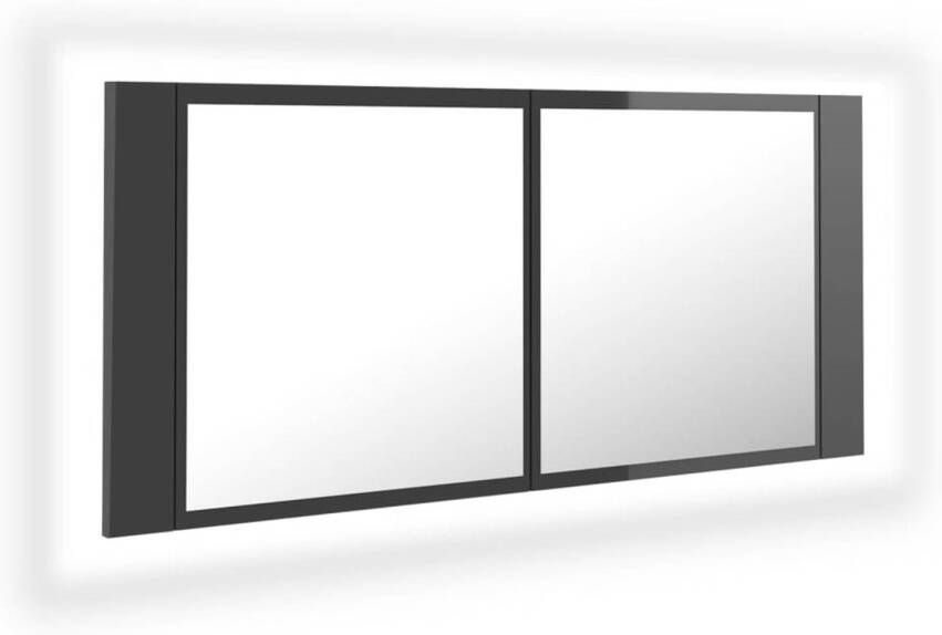 VidaXL Badkamerkast met spiegel en LED 100x12x45 acryl hoogglans grijs