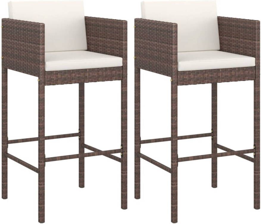 VidaXL Barkrukken 2 st met kussens poly rattan bruin
