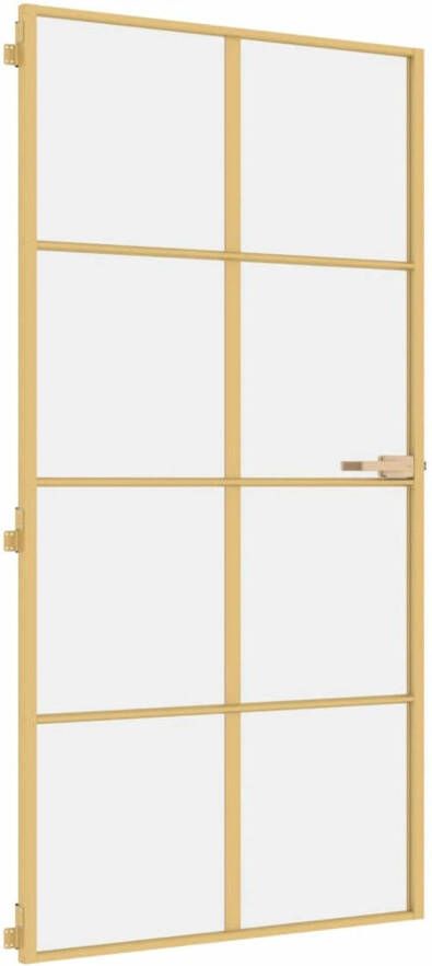 VidaXL Binnendeur smal 102 5x201 5 cm gehard glas en aluminium goud