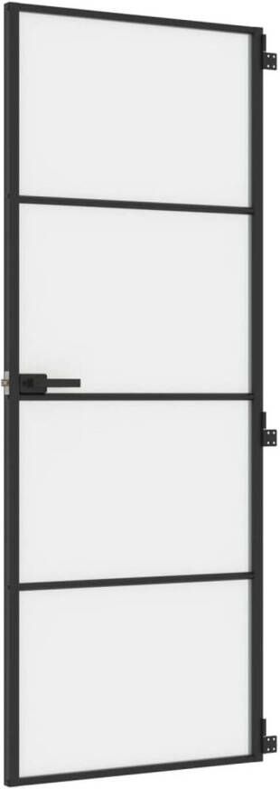 VidaXL Binnendeur smal 76x201 5 cm gehard glas en aluminium zwart