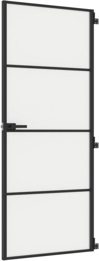 VidaXL Binnendeur smal 83x201 5 cm gehard glas en aluminium zwart