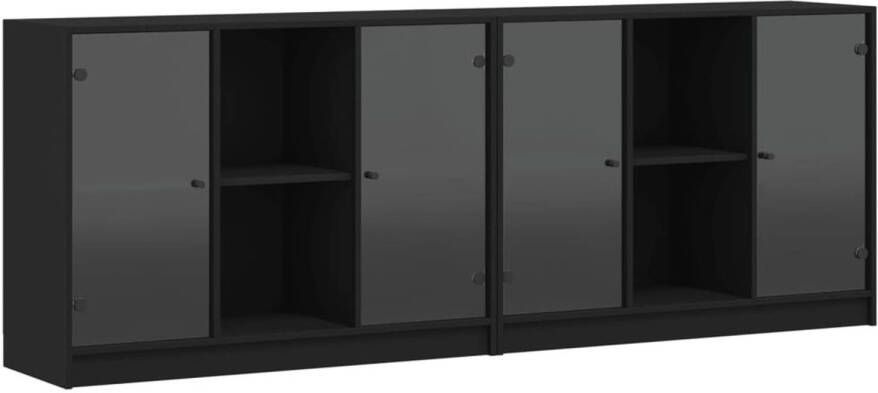 VidaXL Boekenkast met deuren 204x37x75 cm bewerkt hout zwart