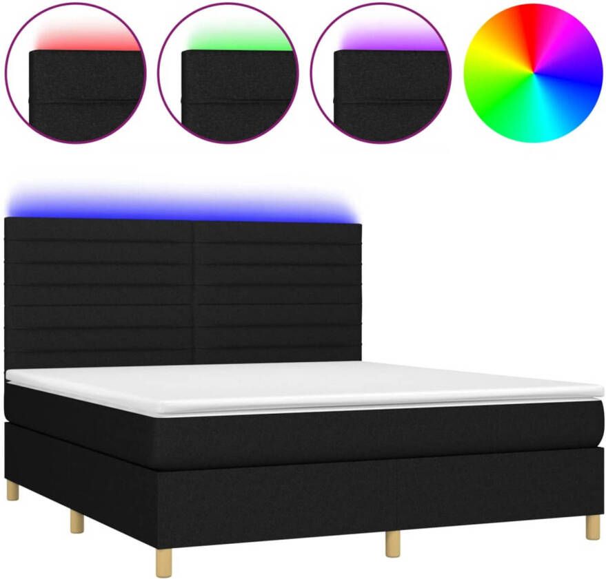 VidaXL -Boxspring-met-matras-en-LED-stof-zwart-180x200-cm