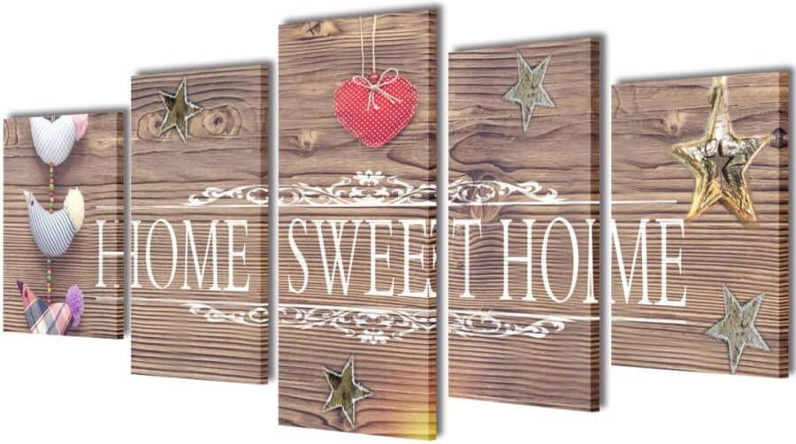 VidaXL Canvas Wall Print Set Home Sweet Home Design 200 x 100 cm