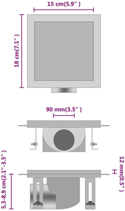 VidaXL Doucheafvoer met 2-in-1 deksels 18x18 cm roestvrij staal