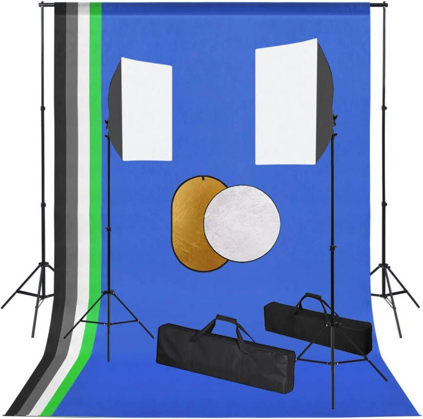 VidaXL Fotostudioset met lampen achtergrond en reflector