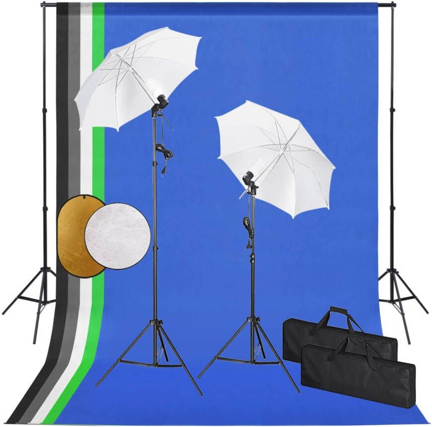 VidaXL Fotostudioset met lampen paraplu&apos;s achtergrond en reflector