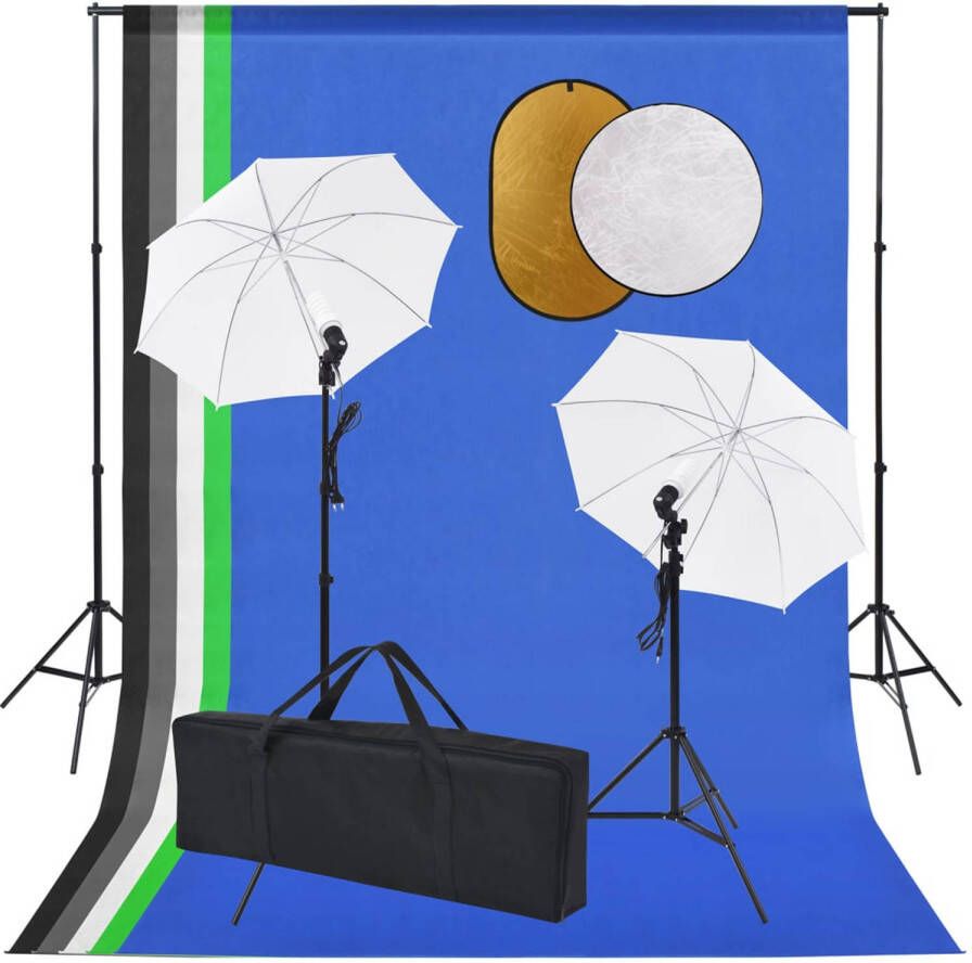 VidaXL Fotostudioset met lampen paraplu&apos;s achtergrond en reflector