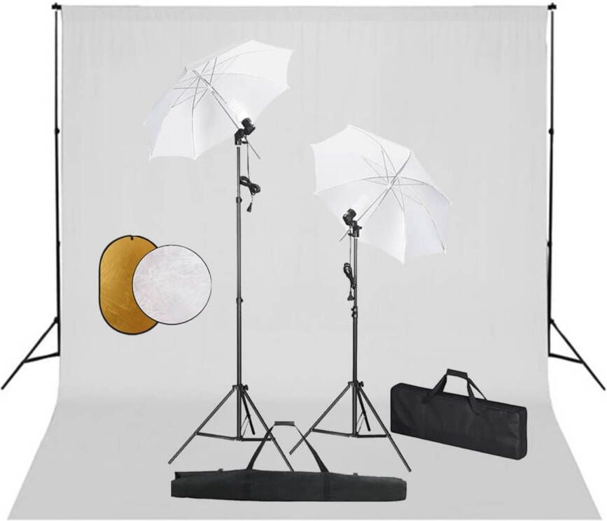 VidaXL Fotostudioset met lampen paraplu&apos;s achtergrond en reflector