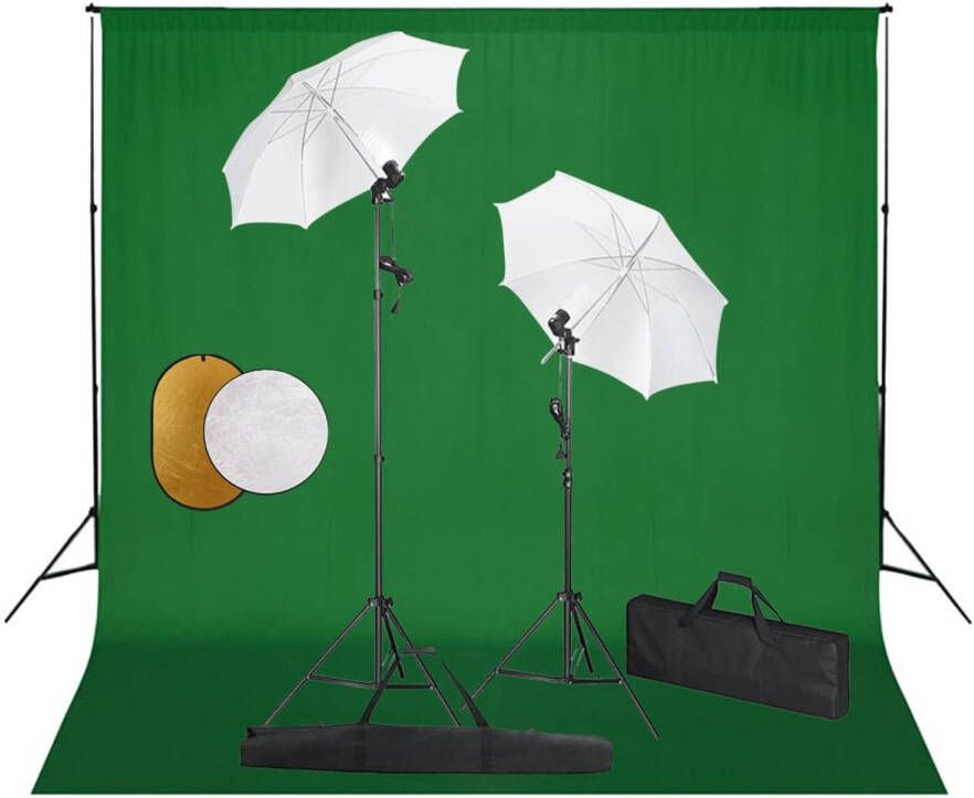 VidaXL Fotostudioset met lampen paraplu&apos;s achtergrond en reflector