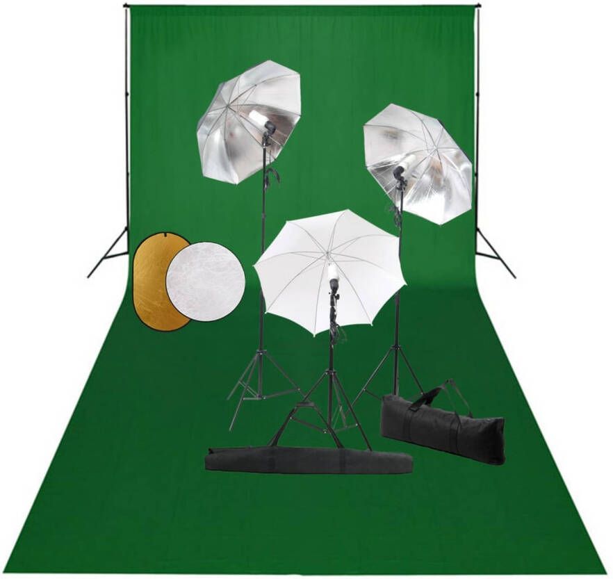 VidaXL Fotostudioset met lampen paraplu&apos;s achtergrond en reflector