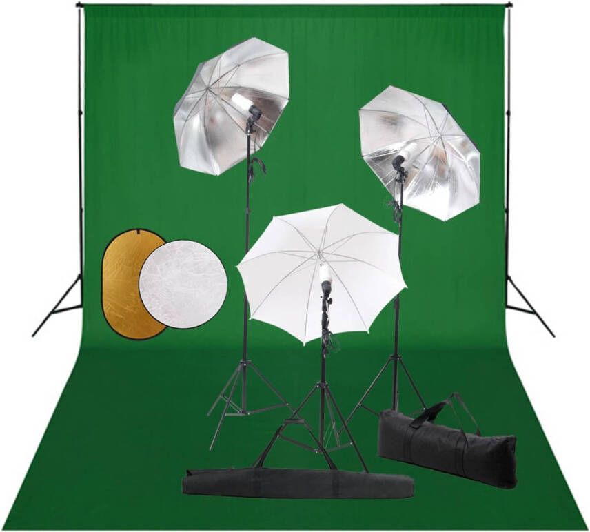 VidaXL Fotostudioset met lampen paraplu&apos;s achtergrond en reflector