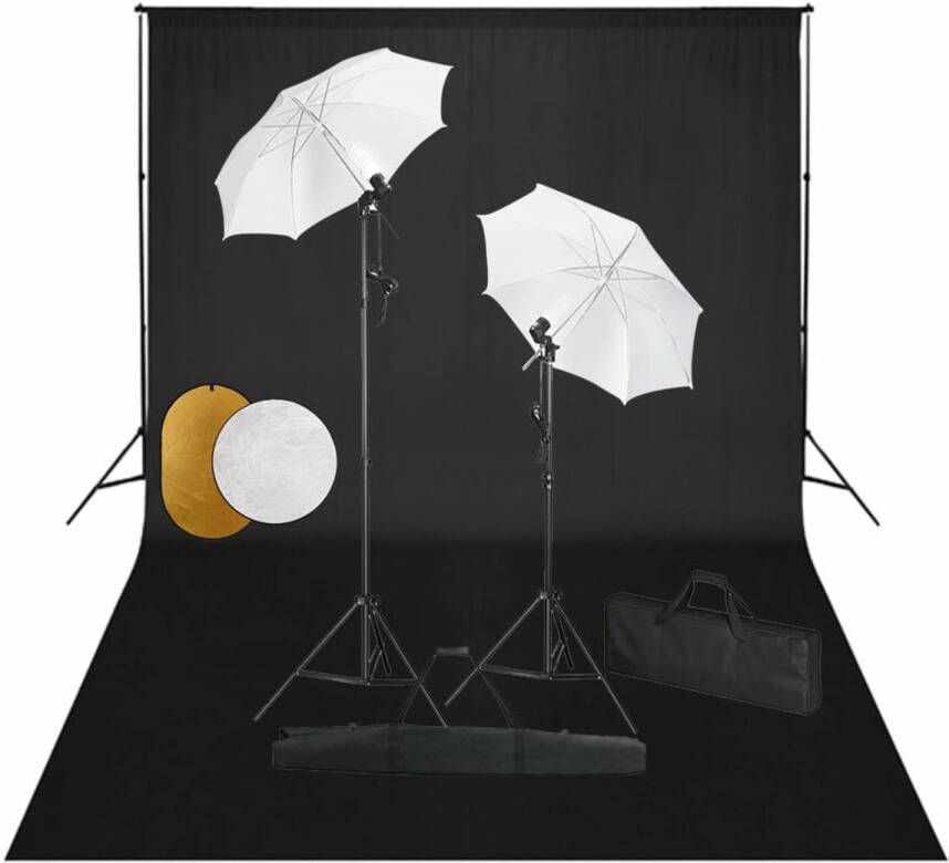 VidaXL Fotostudioset met lampen paraplu&apos;s achtergrond en reflector