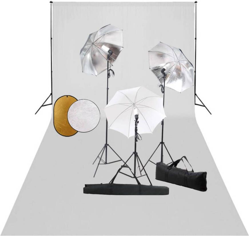 VidaXL Fotostudioset met lampen paraplu&apos;s achtergrond en reflector