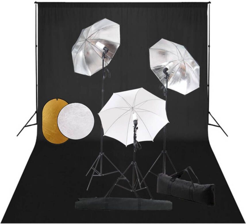 VidaXL Fotostudioset met lampen paraplu&apos;s achtergrond en reflector