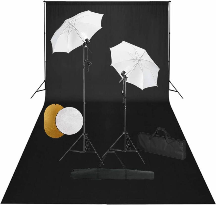 VidaXL Fotostudioset met lampen paraplu&apos;s achtergrond en reflector