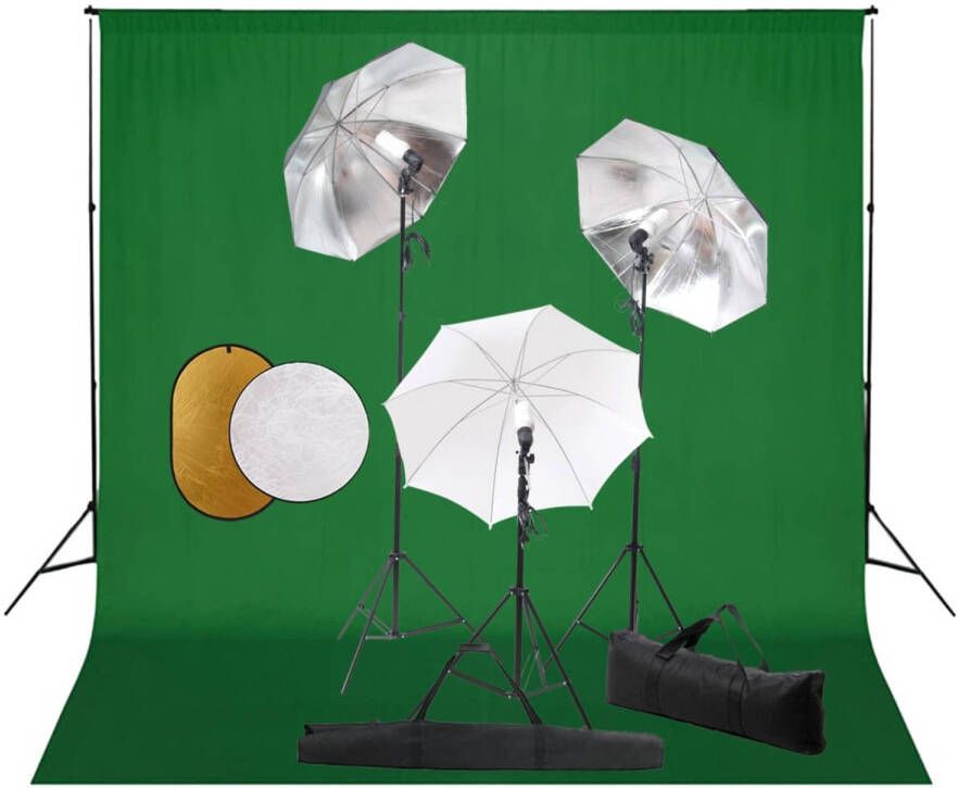 VidaXL Fotostudioset met lampen paraplu&apos;s achtergrond en reflector