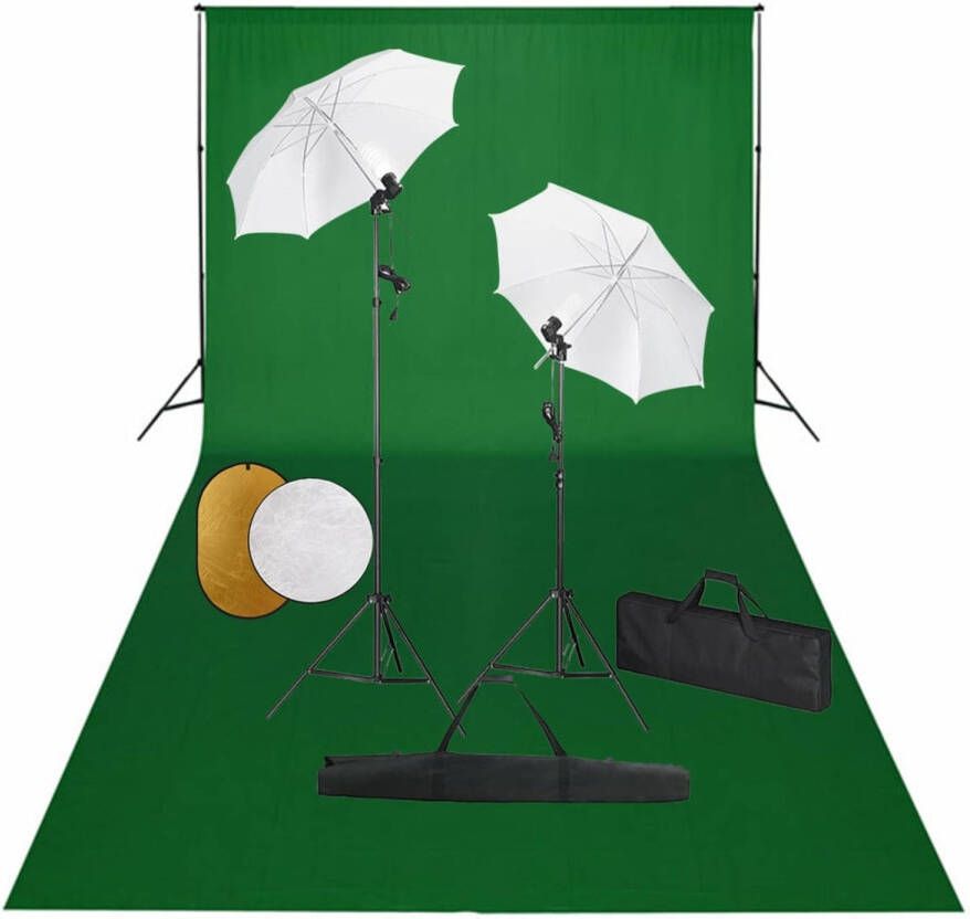 VidaXL Fotostudioset met lampen paraplu&apos;s achtergrond en reflector