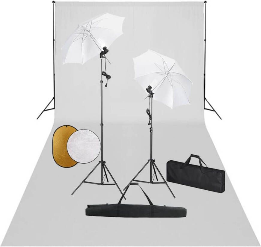 VidaXL Fotostudioset met lampen paraplu&apos;s achtergrond en reflector