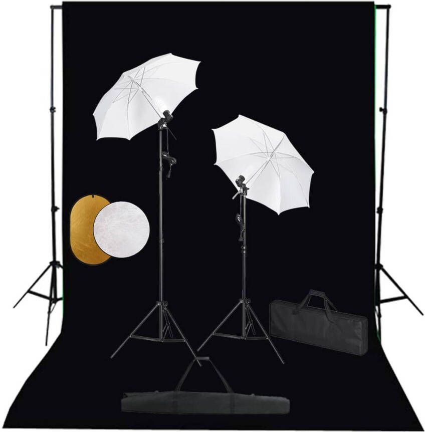 VidaXL Fotostudioset met lampen paraplu&apos;s achtergrond en reflector