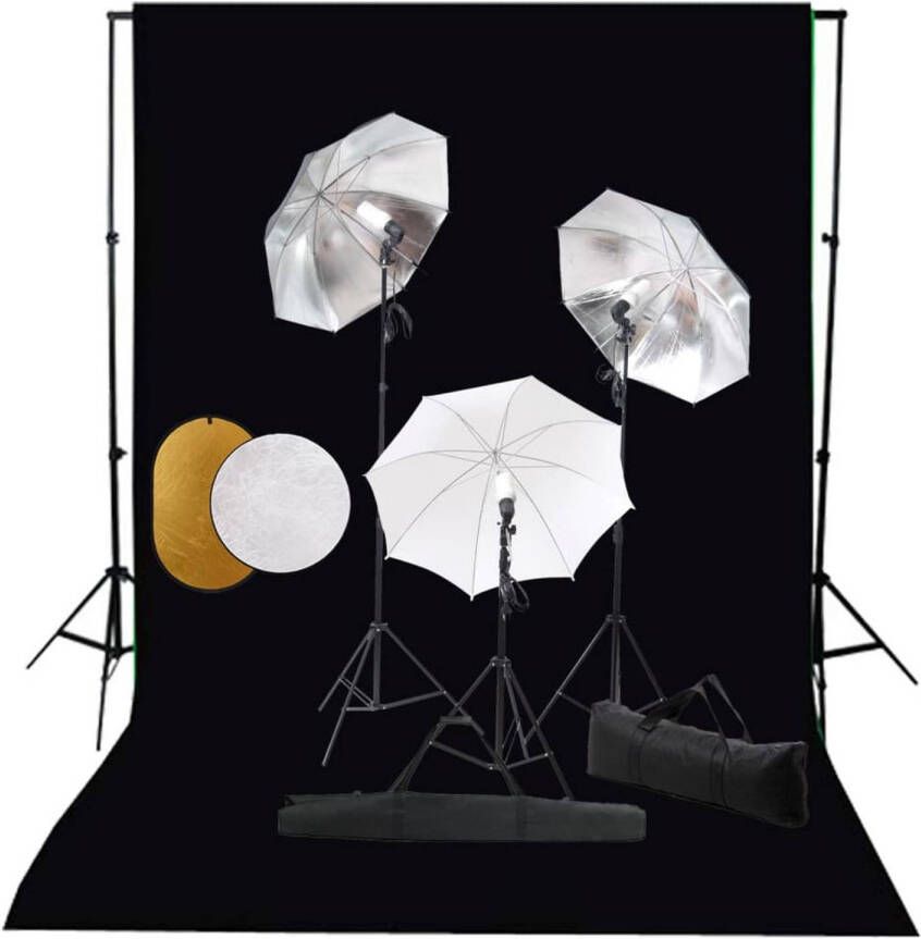 VidaXL Fotostudioset met lampen paraplu&apos;s achtergrond en reflector