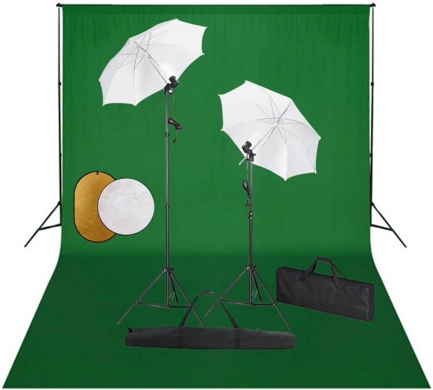 VidaXL Fotostudioset met lampen paraplu&apos;s achtergrond en reflector