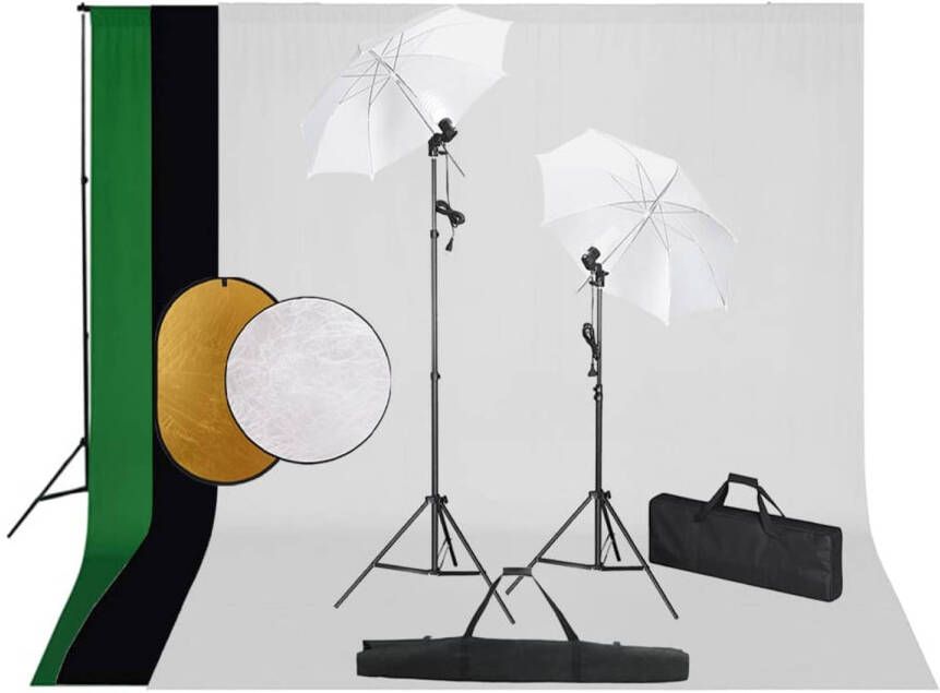 VidaXL Fotostudioset met lampen paraplu&apos;s achtergrond en reflector