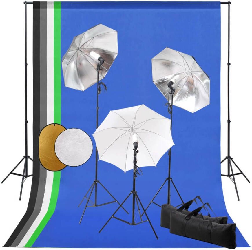 VidaXL Fotostudioset met lampen paraplu&apos;s achtergrond en reflector