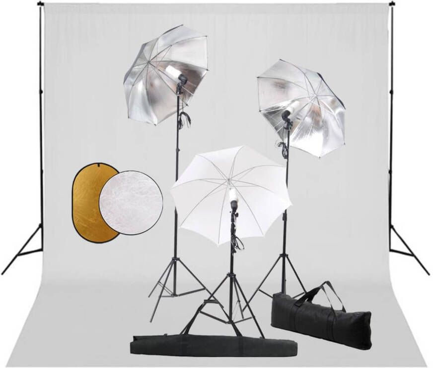 VidaXL Fotostudioset met lampen paraplu&apos;s achtergrond en reflector