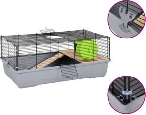 VidaXL Hamsterkooi 80x45x34 cm polypropeen en metaal grijs