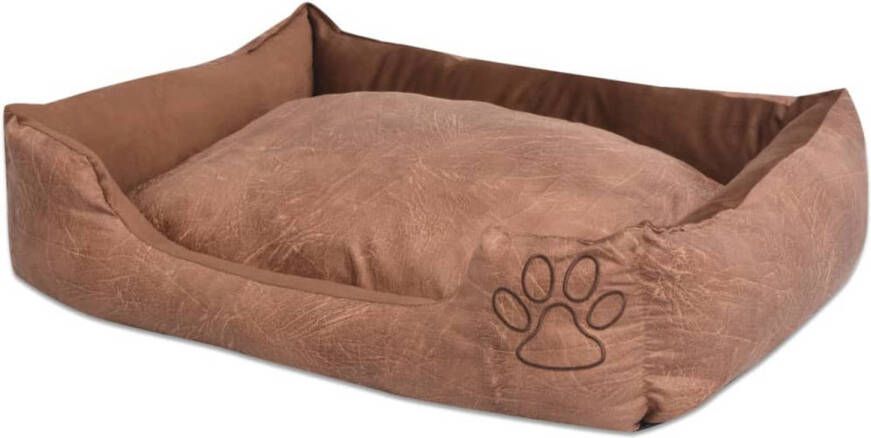 VIDAXL honden kattenbed PU-kunstleer maat M beige 65x48x18cm