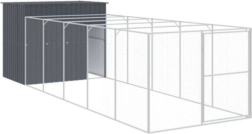 VidaXL Hondenhok met ren 214x661x181 cm gegalvaniseerd staal antraciet