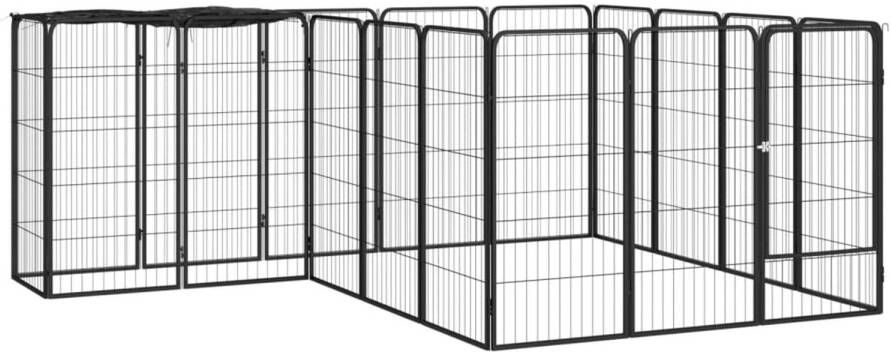 VidaXL Hondenkennel 18 panelen 50 x 100 cm gepoedercoat staal zwart