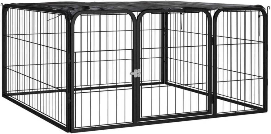 VidaXL Hondenkennel 4 panelen 100x50 cm gepoedercoat staal zwart