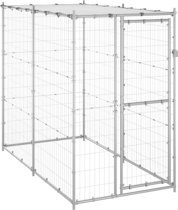 VidaXL Hondenkennel buiten met dak 110x220x180 cm gegalvaniseerd staal