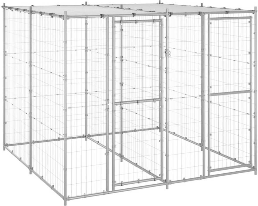 VidaXL Hondenkennel met dak 4 84 m² gegalvaniseerd staal