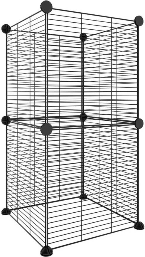 VidaXL Huisdierenkooi met 8 panelen 35x35 cm staal zwart