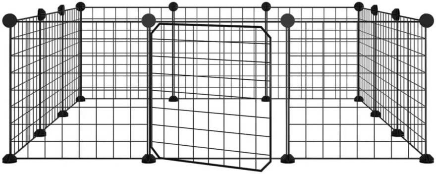 VidaXL Huisdierenkooi met deur 12 panelen 35x35 cm staal zwart