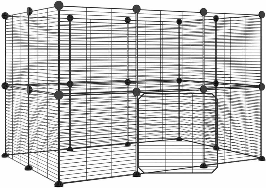 VidaXL Huisdierenkooi met deur 20 panelen 35x35 cm staal zwart