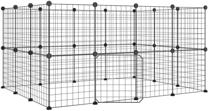 VidaXL Huisdierenkooi met deur 28 panelen 35x35 cm staal zwart