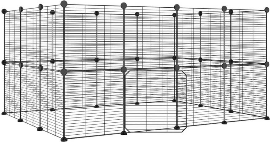 VidaXL Huisdierenkooi met deur 28 panelen 35x35 cm staal zwart