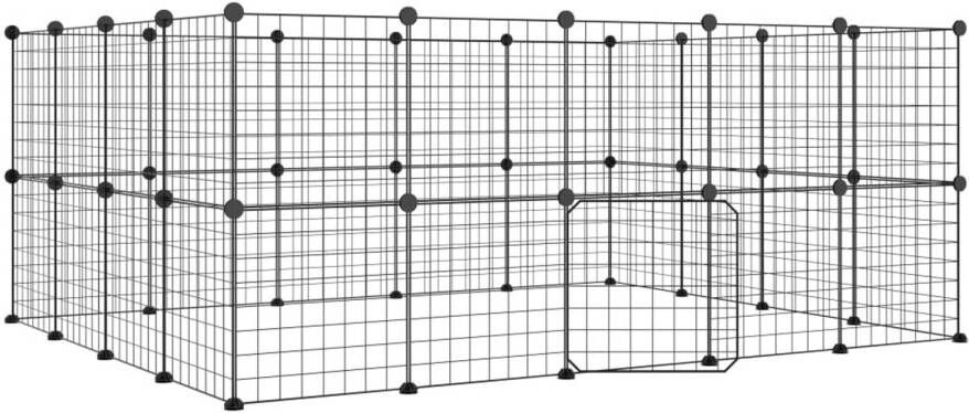 VidaXL Huisdierenkooi met deur 36 panelen 35x35 cm staal zwart